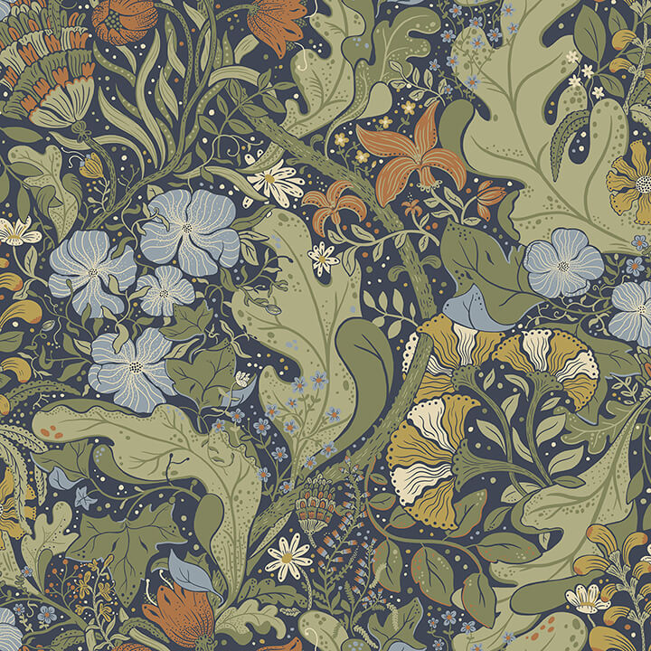 elise-indigo-nouveau-gardens-wallpaper-york-wallcoverings-4080-83102 - York Wallcoverings Wallpaper