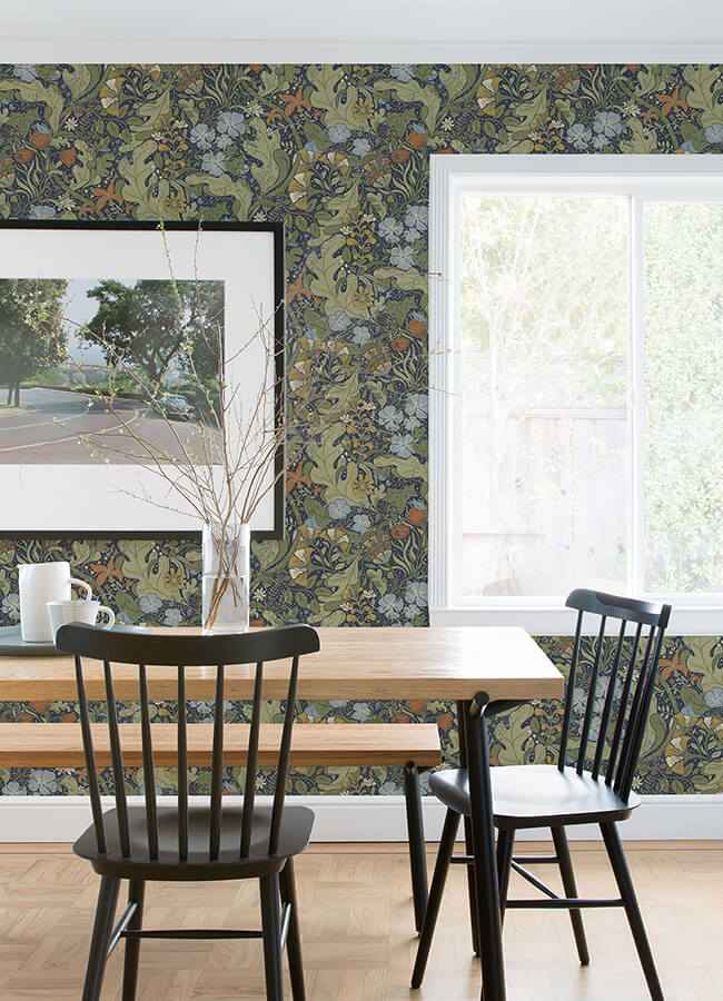 Elise Indigo Nouveau Gardens Wallpaper - York Wallcoverings - 4080-83102 - York Wallcoverings Wallpaper
