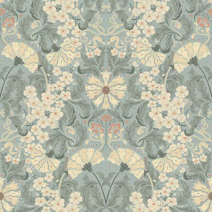 Ojvind Light Blue Floral Ogee Wallpaper - York Wallcoverings - 4080-83115 - York Wallcoverings Wallpaper