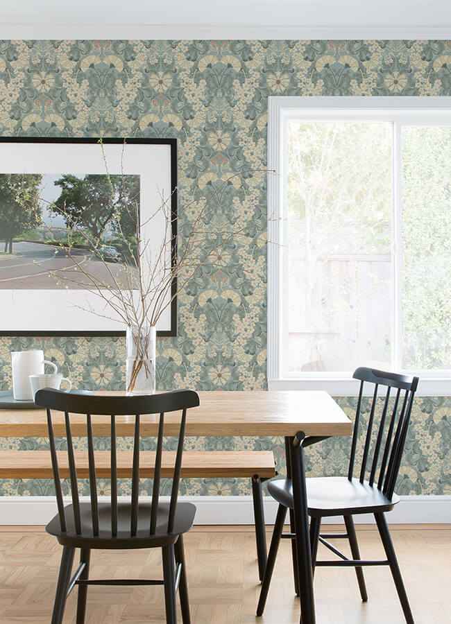 Ojvind Light Blue Floral Ogee Wallpaper - York Wallcoverings - 4080-83115 - York Wallcoverings Wallpaper