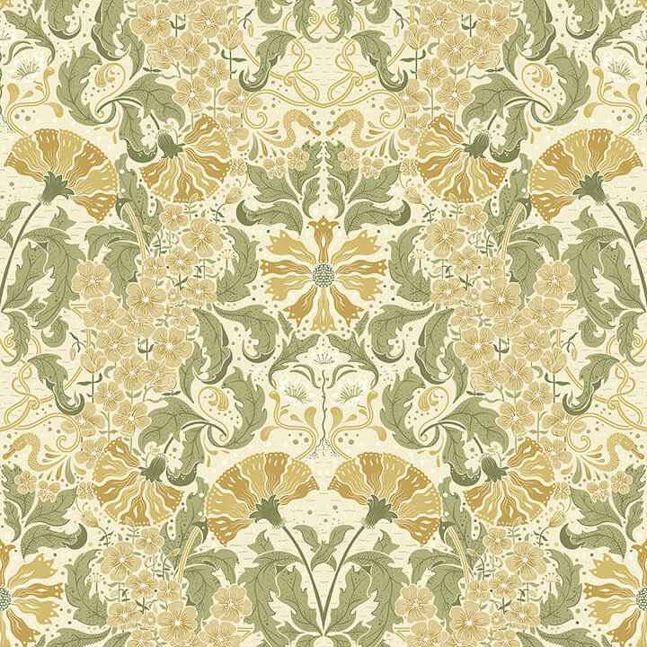 Ojvind Gold Floral Ogee Wallpaper - York Wallcoverings - 4080-83117