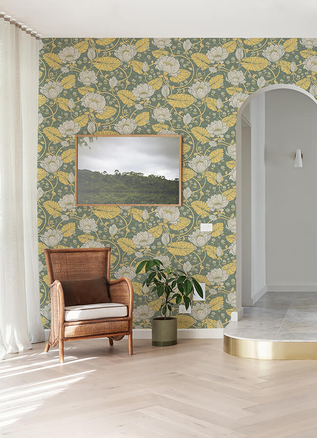 eva-yellow-lotus-dreams-wallpaper-york-wallcoverings-4080-83120 - York Wallcoverings Wallpaper