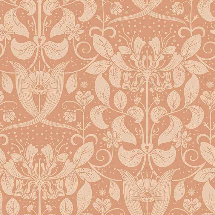 Berit Coral Floral Crest Wallpaper - York Wallcoverings - 4080-83128 - York Wallcoverings Wallpaper