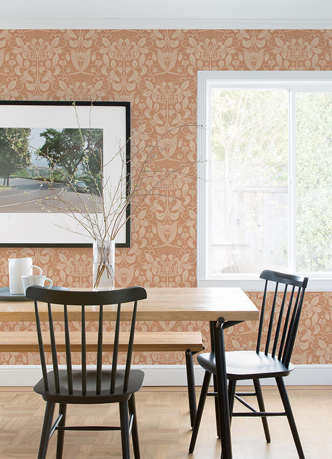 berit-coral-floral-crest-wallpaper-york-wallcoverings-4080-83128 - York Wallcoverings Papel pintado