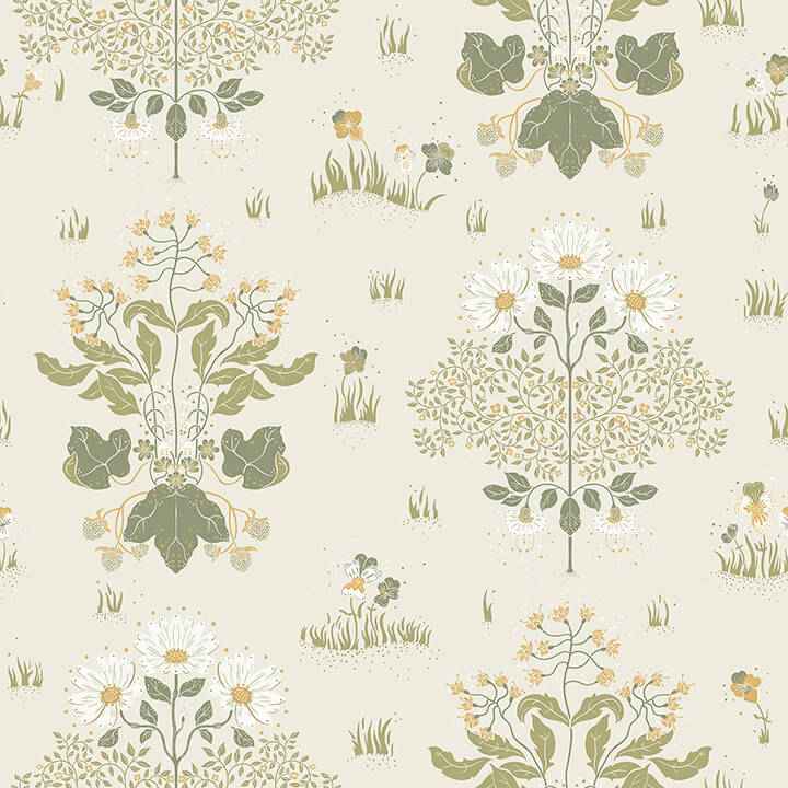 Elda Olive Delicate Daisies Wallpaper - York Wallcoverings - 4080-83133