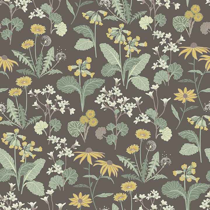 Magdalena Charcoal Dandelion Wallpaper - York Wallcoverings - 4080-92133 - York Wallcoverings Wallpaper