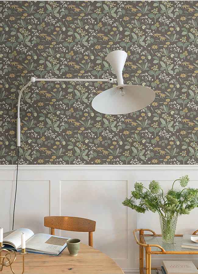 Magdalena Charcoal Dandelion Wallpaper - York Wallcoverings - 4080-92133 - York Wallcoverings Wallpaper
