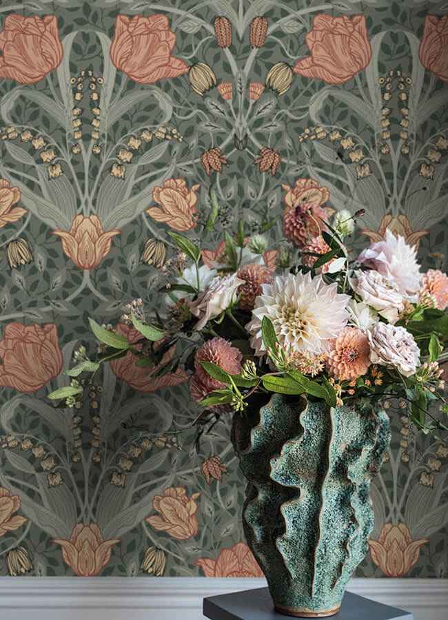 Fillippa Sage Tulip Wallpaper - York Wallcoverings - 4080-33010 - York Wallcoverings Wallpaper