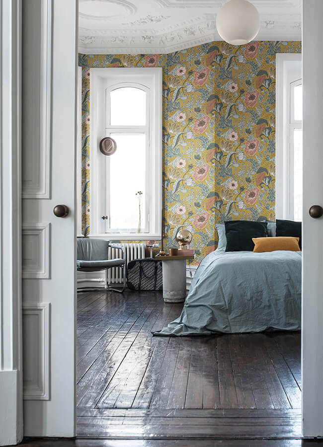 anemone-mustard-floral-wallpaper-york-wallcoverings-4080-33002 - York Wallcoverings Papel pintado