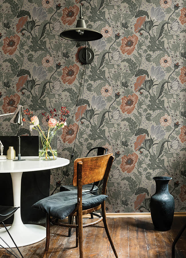 anemone-grey-floral-wallpaper-york-wallcoverings-4080-33001 - York Wallcoverings Papel pintado