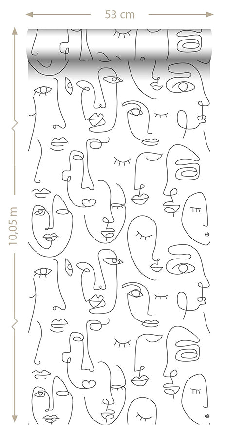 sharona-white-line-art-faces-wallpaper-york-wallcoverings-dd139145 - York Wallcoverings Wallpaper