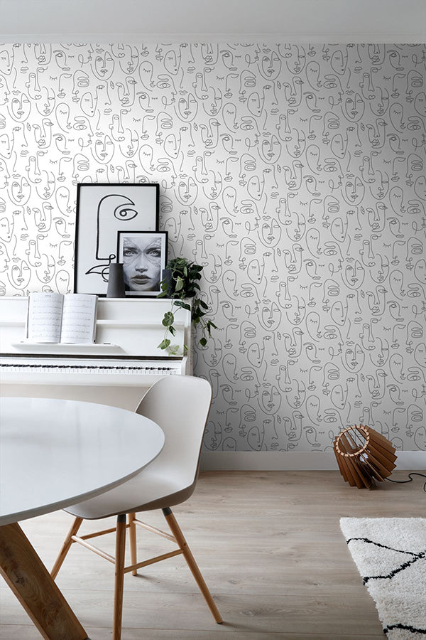sharona-white-line-art-faces-wallpaper-york-wallcoverings-dd139145 - York Wallcoverings Wallpaper