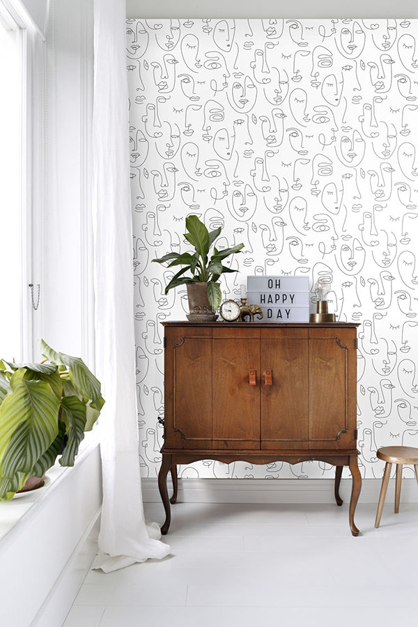 sharona-white-line-art-faces-wallpaper-york-wallcoverings-dd139145 - York Wallcoverings Wallpaper