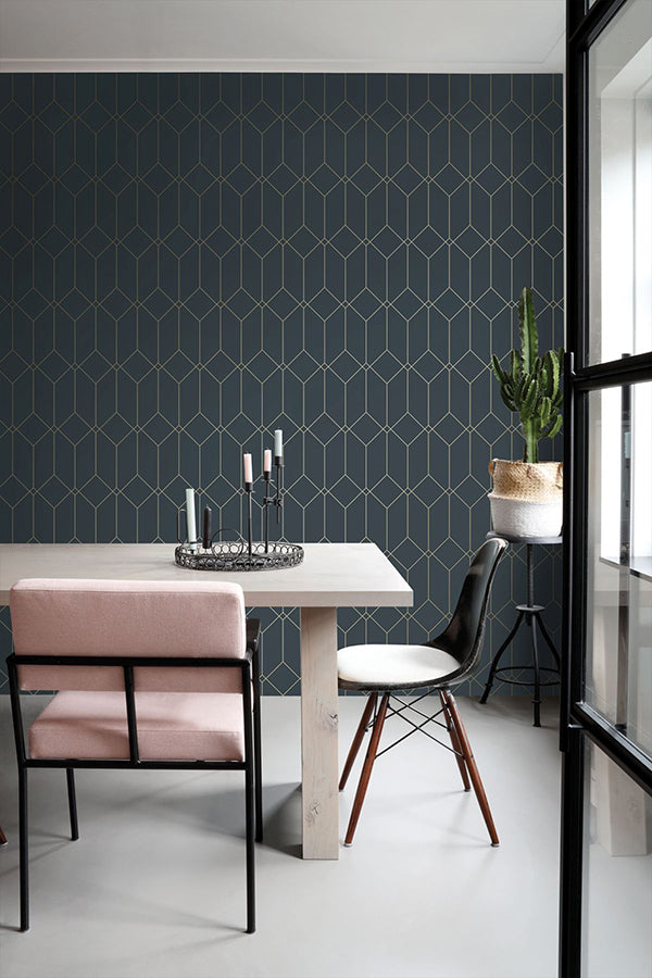 trilliant-dark-blue-art-deco-motif-wallpaper-york-wallcoverings-dd139225 - York Wallpaper Wallpaper
