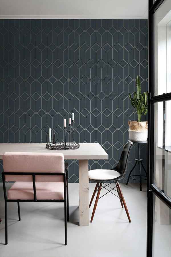 Trilliant Dark Blue Art Deco Motif Wallpaper - York Wallcoverings - DD139225 - York Wallcoverings Wallpaper