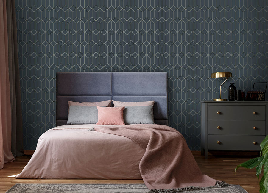trilliant-dark-blue-art-deco-motif-wallpaper-york-wallcoverings-dd139225 - York Wallpaper Wallpaper