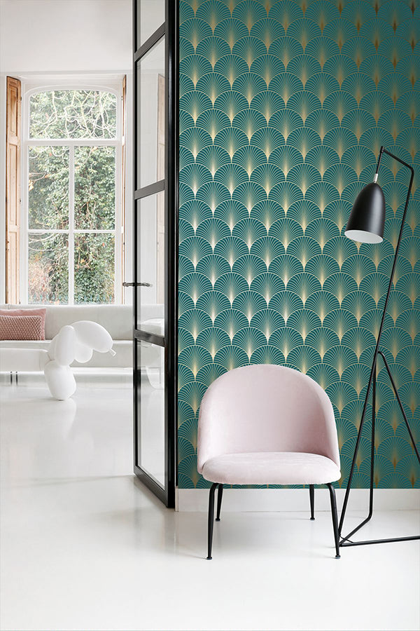 lempicka-teal-art-deco-motif-wallpaper-york-wallcoverings-dd139230 - York Wallcoverings Wallpaper