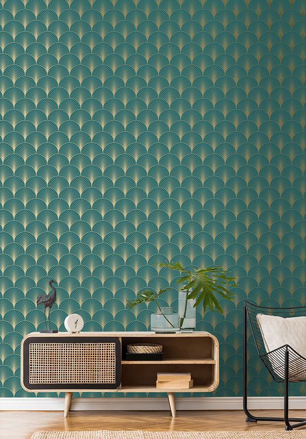 lempicka-teal-art-deco-motif-wallpaper-york-wallcoverings-dd139230 - York Wallcoverings Wallpaper