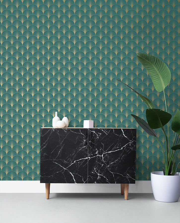 lempicka-teal-art-deco-motif-wallpaper-york-wallcoverings-dd139230 - York Wallcoverings Wallpaper