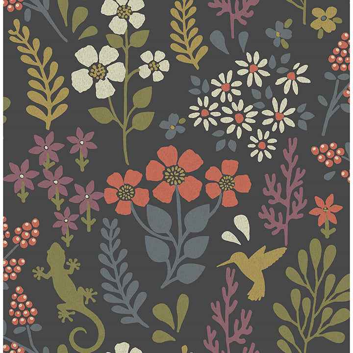 Karina Charcoal Meadow Wallpaper - York Wallcoverings - 2980-26170