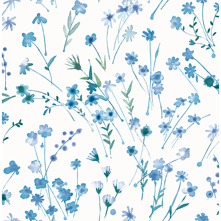 heidi-blue-watercolor-florals-wallpaper-york-wallcoverings-2980-26176 - York Wallcoverings Wallpaper