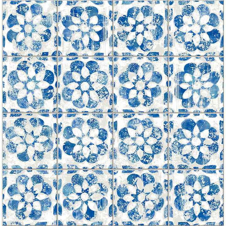 izeda-blue-floral-tile-wallpaper-york-wallcoverings-2980-26192 - York Wallcoverings Wallpaper