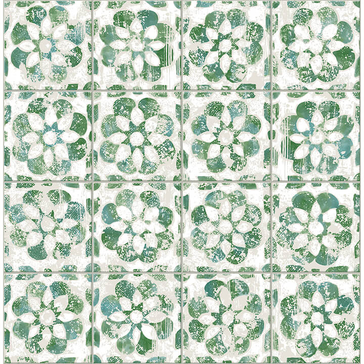 izeda-green-floral-tile-wallpaper-york-wallcoverings-2980-26193 - York Wallcoverings Wallpaper