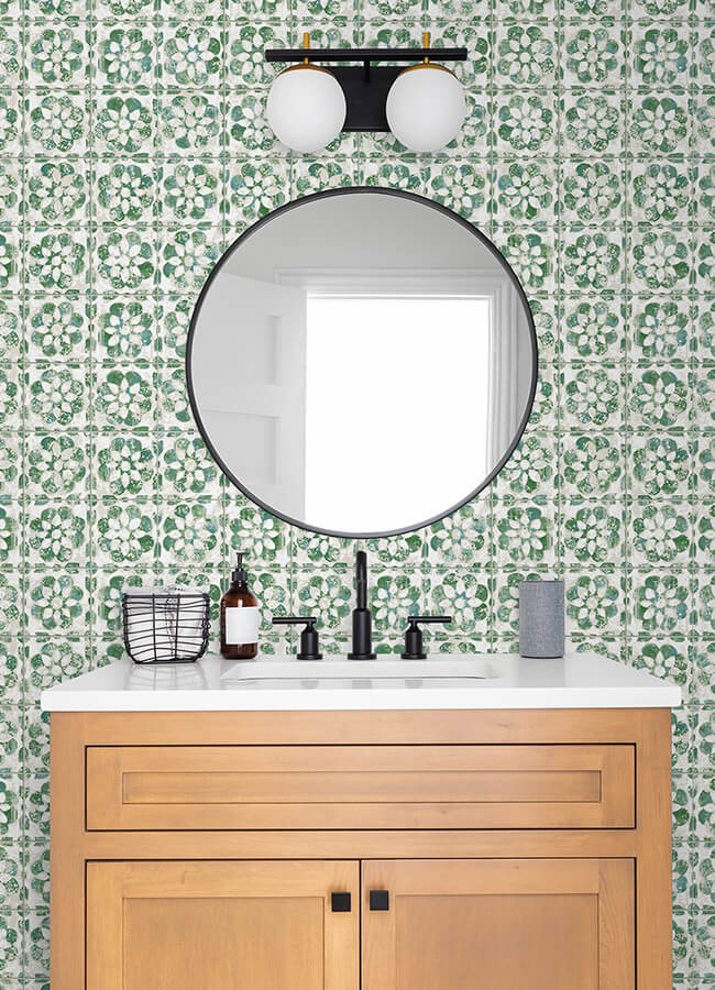 izeda-green-floral-tile-wallpaper-york-wallcoverings-2980-26193 - York Wallcoverings Wallpaper