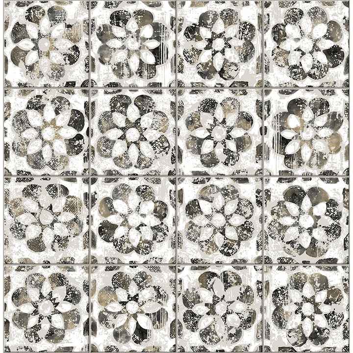 Izeda Black Floral Tile Wallpaper - York Wallcoverings - 2980-26196