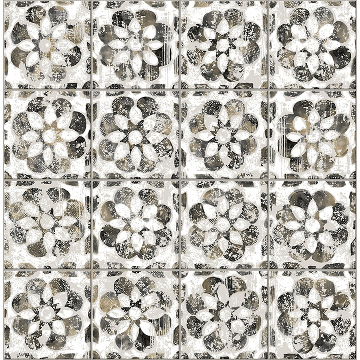 izeda-black-floral-tile-wallpaper-york-wallcoverings-2980-26196 - York Wallcoverings Wallpaper