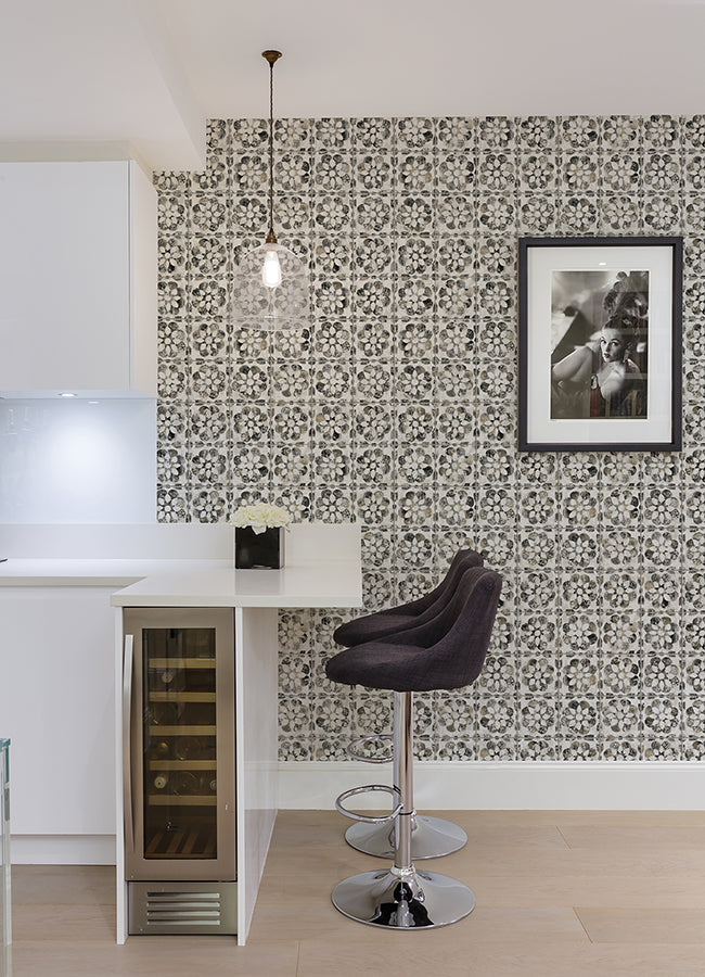 izeda-black-floral-tile-wallpaper-york-wallcoverings-2980-26196 - York Wallcoverings Wallpaper