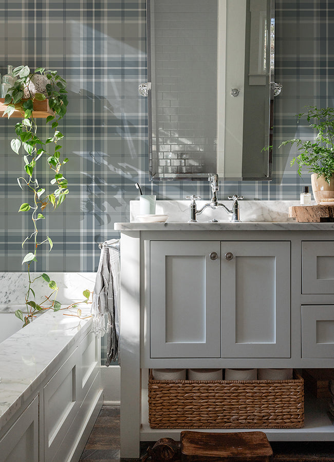 sala-blue-plaid-wallpaper-york-wallcoverings-2980-92120 - York Wallcoverings Wallpaper