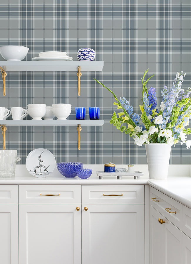 sala-blue-plaid-wallpaper-york-wallcoverings-2980-92120 - York Wallcoverings Wallpaper