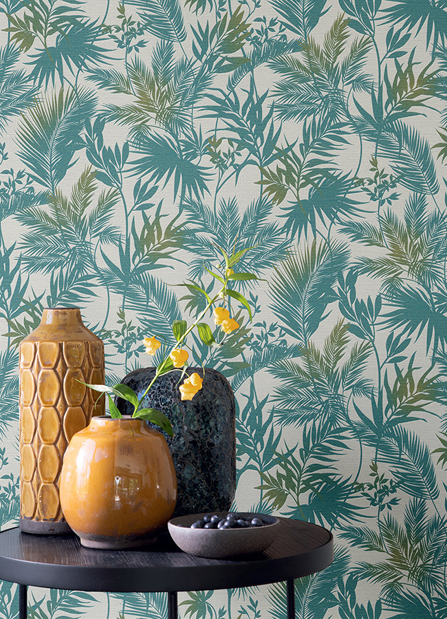 saura-teal-frond-wallpaper-york-wallcoverings-2980-704112 - York Wallpaper Wallpaper