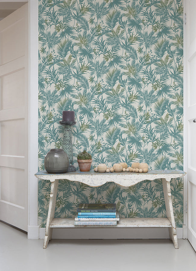 saura-teal-frond-wallpaper-york-wallcoverings-2980-704112 - York Wallpaper Wallpaper