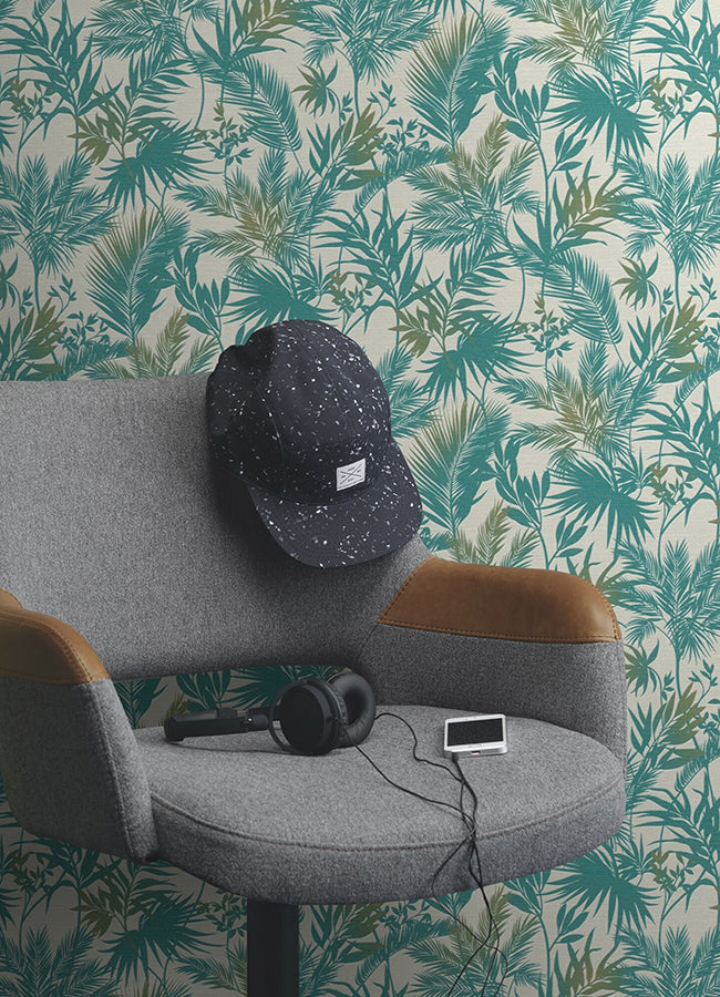 saura-teal-frond-wallpaper-york-wallcoverings-2980-704112 - York Wallpaper Wallpaper