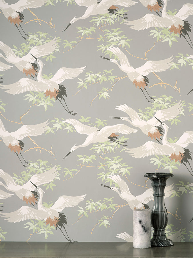 saura-light-grey-cranes-wallpaper-york-wallcoverings-m1657 - York Wallcoverings Wallpaper