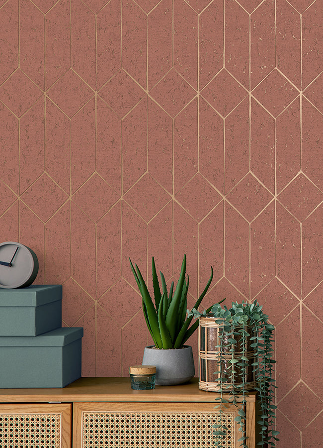 hayden-raspberry-concrete-trellis-wallpaper-york-wallcoverings-4125-26703 - York Wallpaper Wallpaper