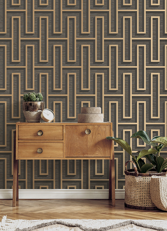 henley-black-geometric-grasscloth-wallpaper-york-wallcoverings-4125-26722 - York Wallcoverings Wallpaper