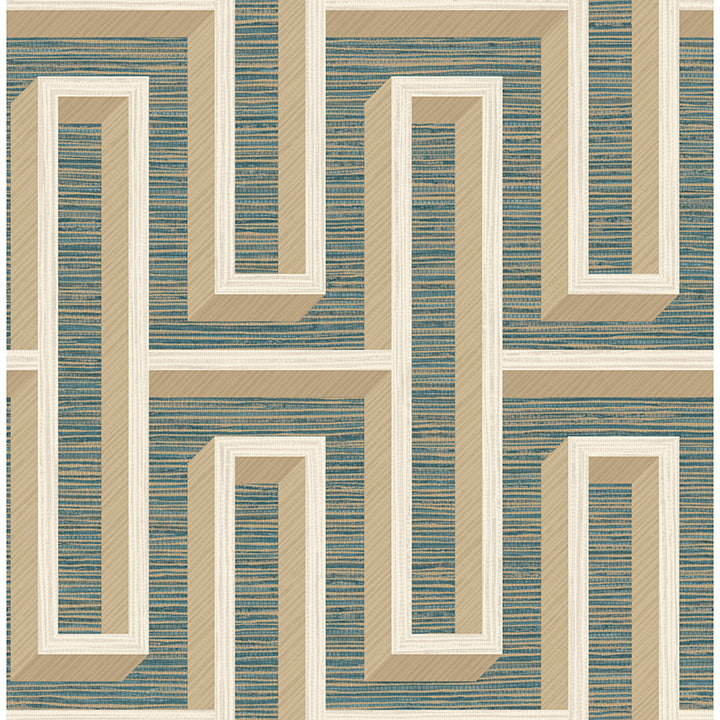 henley-teal-geometric-grasscloth-wallpaper-york-wallcoverings-4125-26723 - York Wallcoverings Papel pintado