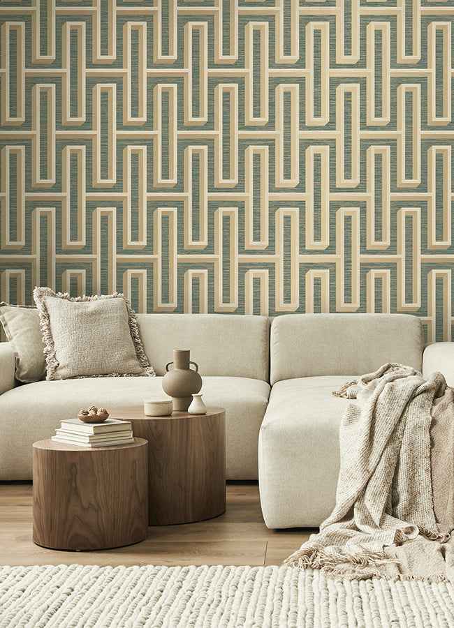 Henley Teal Geometric Grasscloth Wallpaper - York Wallcoverings - 4125-26723 - York Wallcoverings Wallpaper
