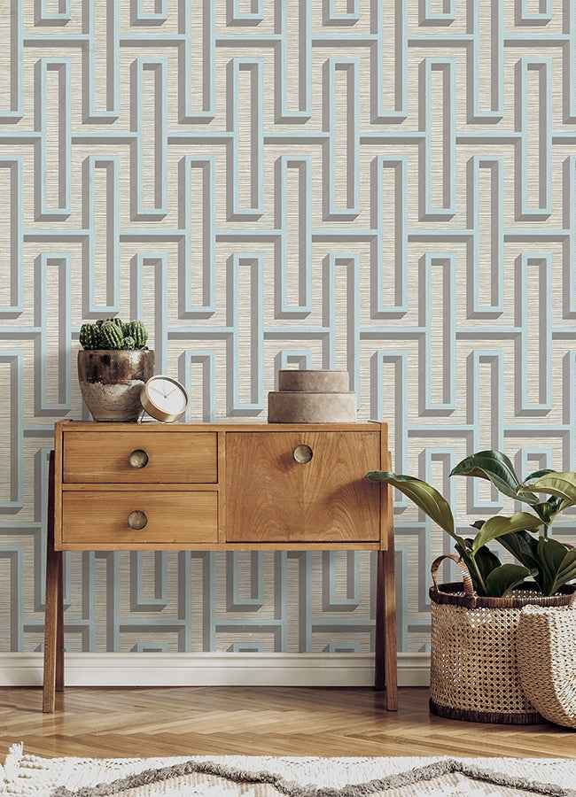 Henley Light Blue Geometric Grasscloth Wallpaper - York Wallcoverings - 4125-26724 - York Wallcoverings Wallpaper