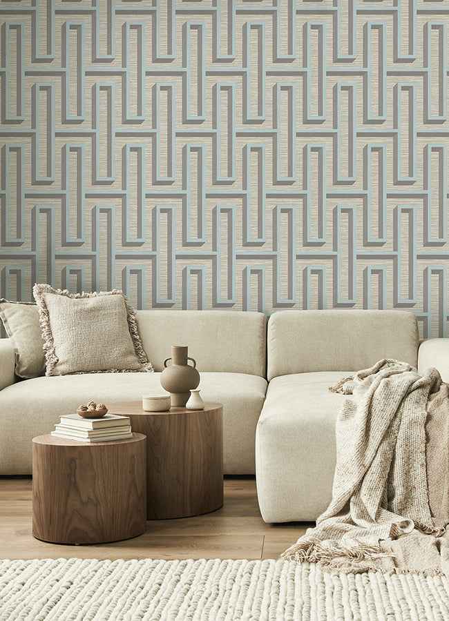 Henley Light Blue Geometric Grasscloth Wallpaper - York Wallcoverings - 4125-26724 - York Wallcoverings Wallpaper