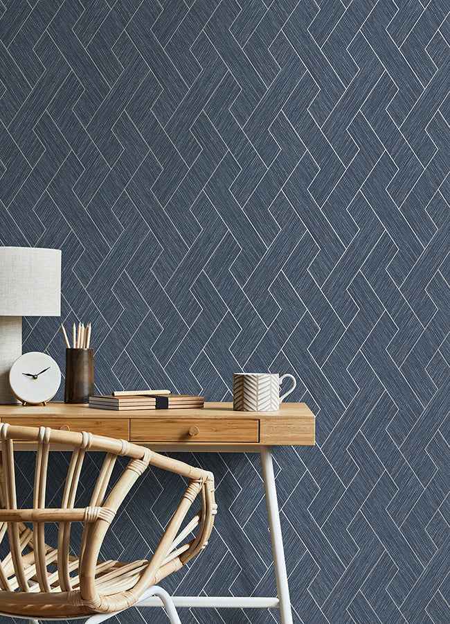 Ember Indigo Geometric Basketweave Wallpaper - York Wallcoverings - 4125-26727 - York Wallcoverings Wallpaper