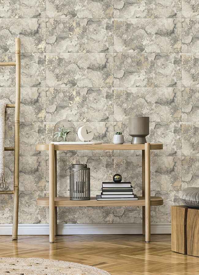 Aria Light Grey Marbled Tile Wallpaper - York Wallcoverings - 4125-26731 - York Wallcoverings Wallpaper