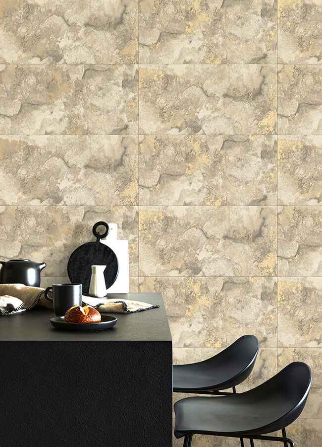 Aria Neutral Marbled Tile Wallpaper - York Wallcoverings - 4125-26732 - York Wallcoverings Wallpaper