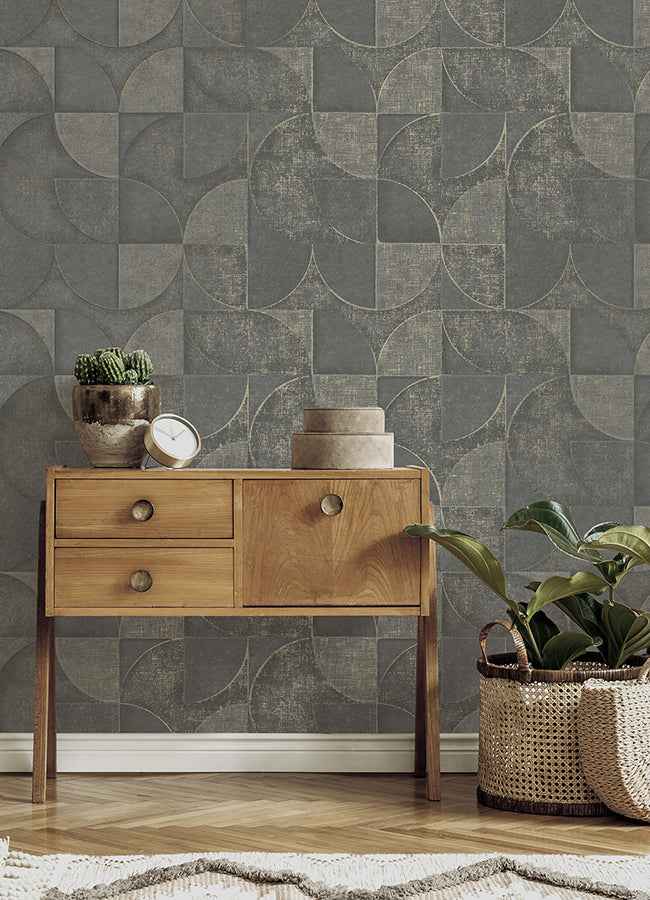 Addison Charcoal Retro Geo Wallpaper - York Wallcoverings - 4125-26750 - York Wallcoverings Wallpaper