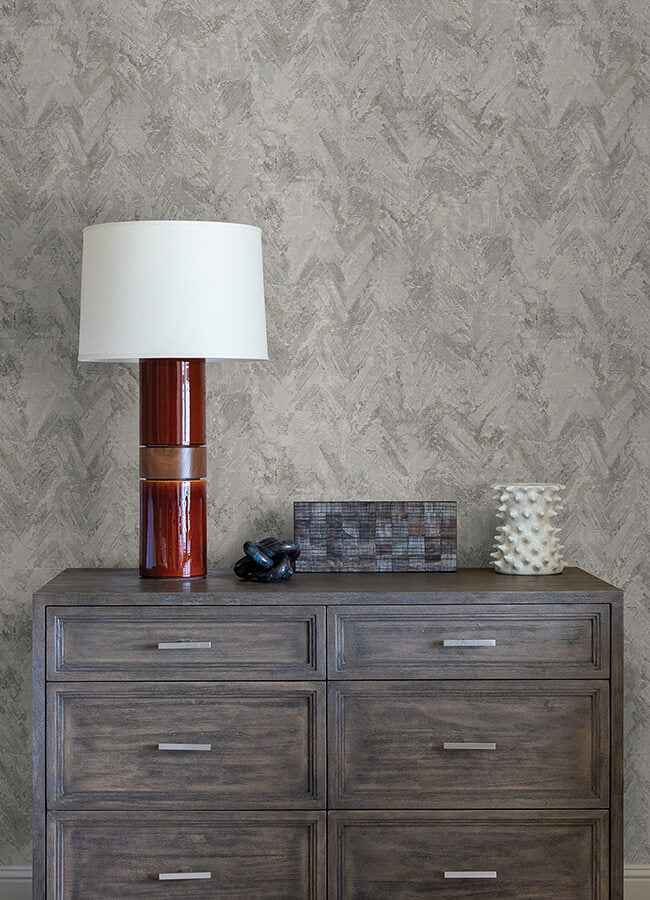 Amesemi Grey Distressed Herringbone Wallpaper - York Wallcoverings - 4105-86612 - York Wallcoverings Wallpaper