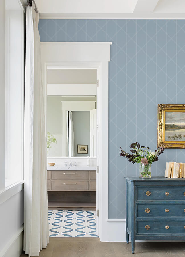 walcott-light-blue-stitched-trellis-wallpaper-york-wallcoverings-4074-26607 - York Wallpaper Wallpaper