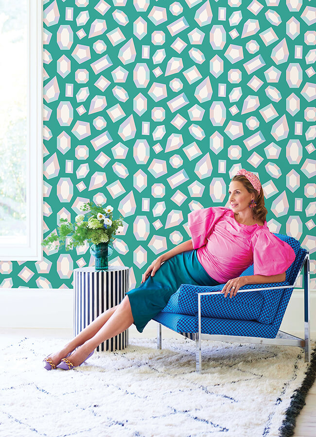lele-gems-teal-peel-and-stick-wallpaper-york-wallcoverings-lss4952 - York Wallcoverings Wallpaper